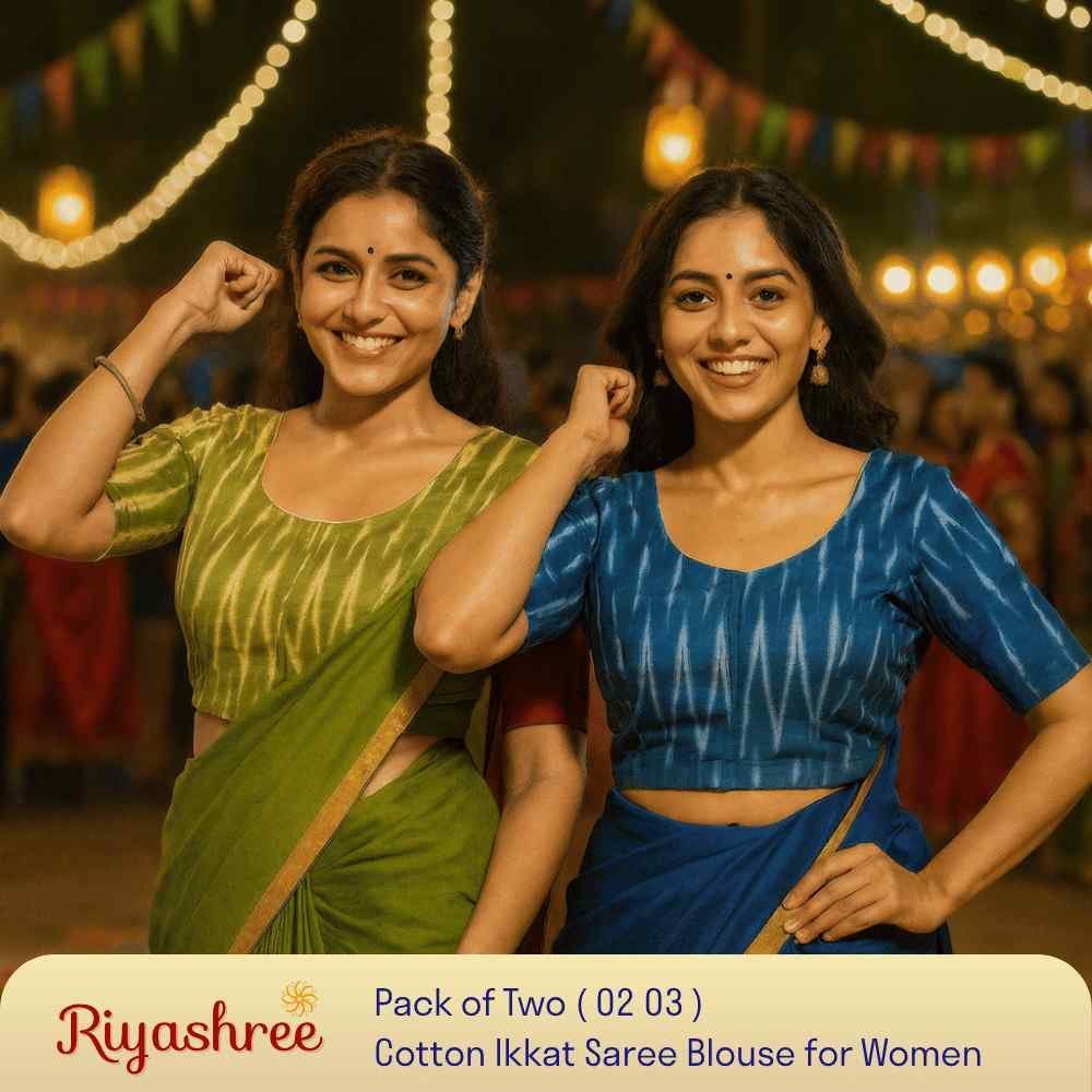 Riyashree Women’s Ikkat Cotton Ready Made Saree Blouse – Pack of 2 | BLOU 02 03