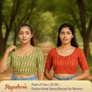 Riyashree Women’s Ikkat Cotton Ready Made Saree Blouse – Pack of 2 | BLOU 02 08