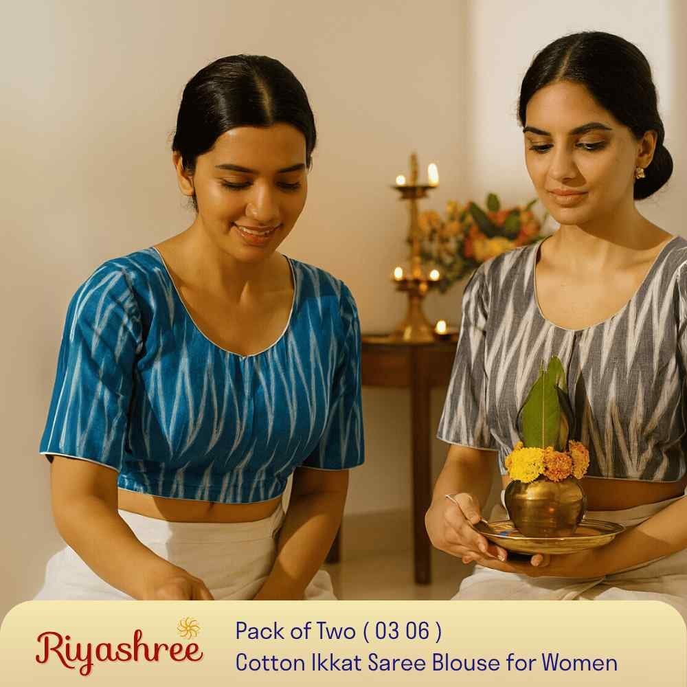 Riyashree Women’s Ikkat Cotton Ready Made Saree Blouse – Pack of 2 | BLOU 03 06