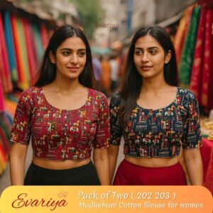 Evariya Women’s Madhubani Cotton Ready Made Saree Blouse – Pack of 2 | BLOU 202 203