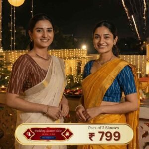 Riyashree Women’s Ikkat Cotton Ready Made Saree Blouse – Pack of 2 | Wedding Season Sale – 01 03