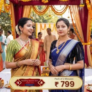 Riyashree Women’s Ikkat Cotton Ready Made Saree Blouse – Pack of 2 | Wedding Season Sale – 02 05