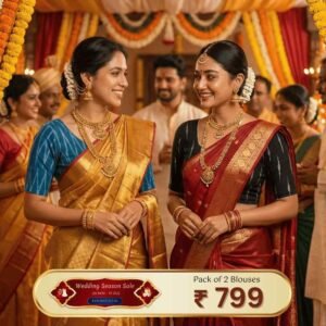 Riyashree Women’s Ikkat Cotton Ready Made Saree Blouse – Pack of 2 | Wedding Season Sale – 03 05